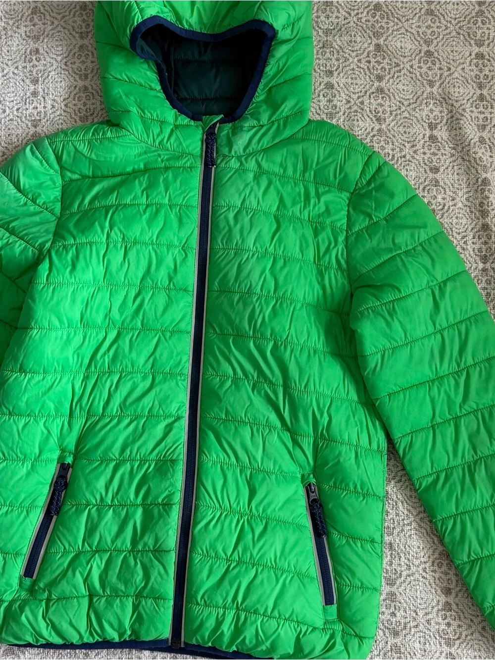 Mini Boden Pack Away Solid Quilted Zip Up Hooded Jacket | 11/12Y